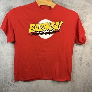 Bazinga Big Bang Theory Sheldon‎ Cooper XL Extra Large Red Tee T-shirt